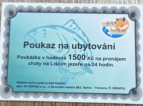 Dárkový poukaz na pronájem chaty Liščí Jezero